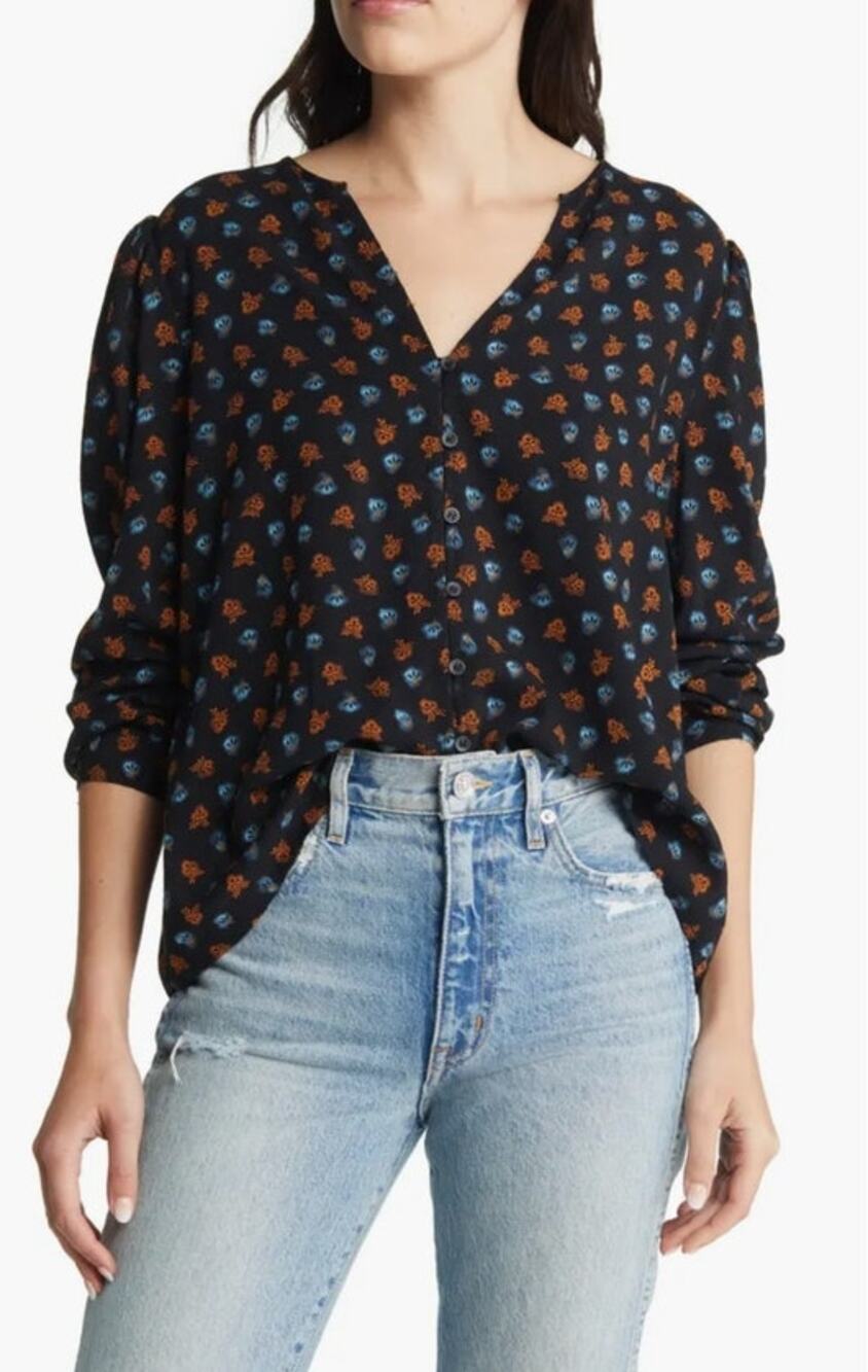 Treasure & Bond Nordstrom New Womens Floral Button Front Dobby Blouse Small
